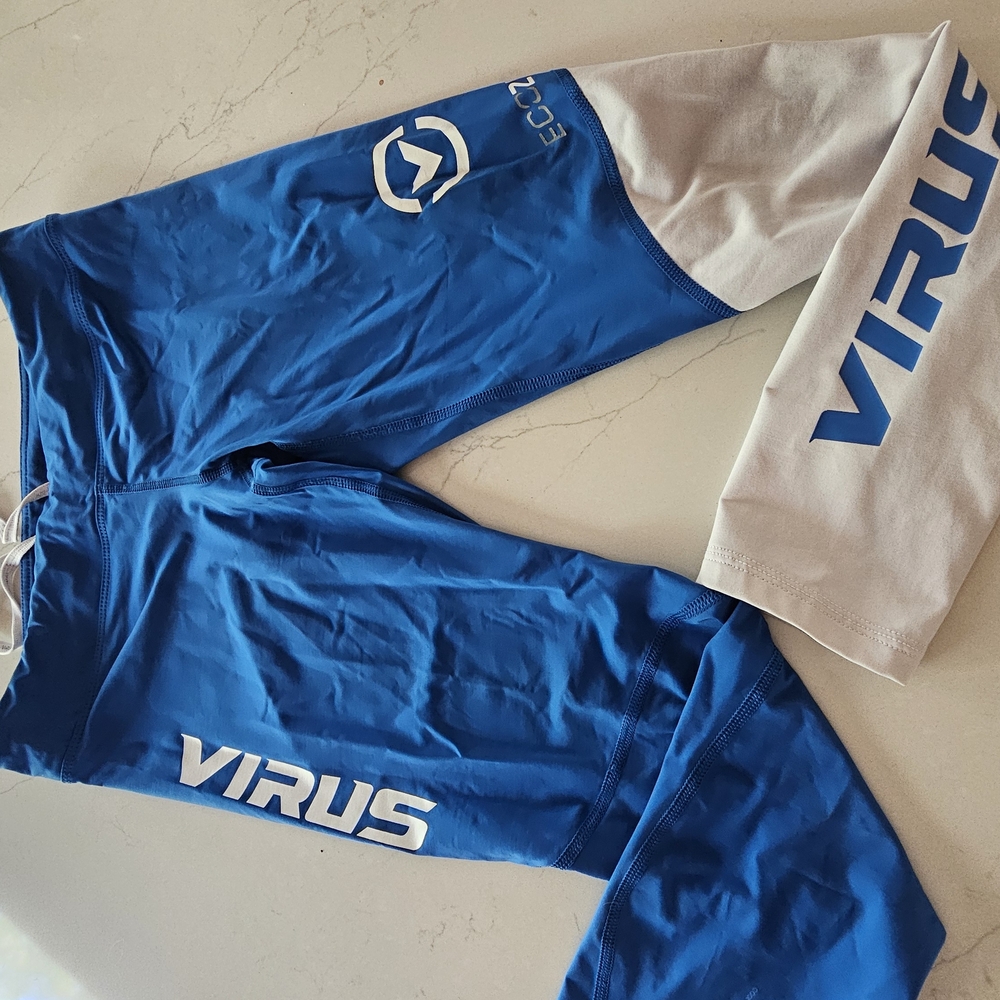 VIRUS Blue and White Athletic Leggings